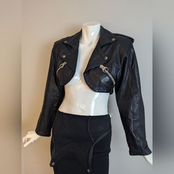 RARE Naked Angels Parasuco Black Bodycon Dress w/ Zip-Off Leather Moto Jacket S/ - Picture 11 of 15